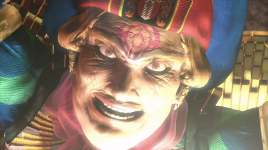 Baten Kaitos I & II HD Remaster のレビュー ショットでは、赤い帽子をかぶり、額に赤いマークが付いた男の顔が威圧的に見えます。