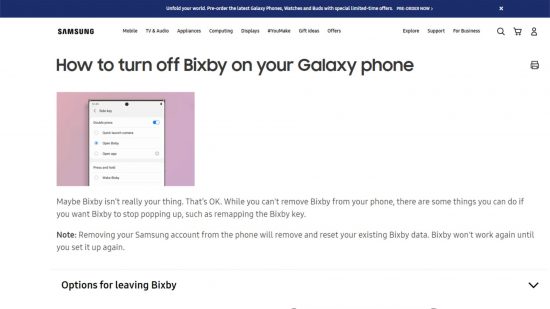 Bixby をオフにする方法を示すスクリーンショット
