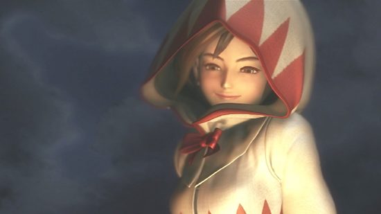 ファイナルファンタジー 9 リメイク - 夜空の前で白と赤の頭巾をかぶったガーネット姫