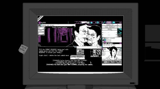World of Horror レビュー - グロテスクに融合した 2 人からなる敵を示す戦闘のスクリーンショット