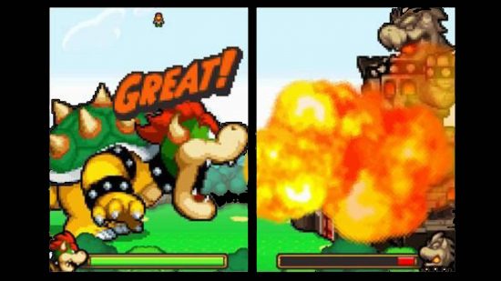 ベスト DS ゲーム: スクリーンショットは、ニンテンドー DS ゲーム「マリオ & ルイージ: クッパの裏話」を示しています。