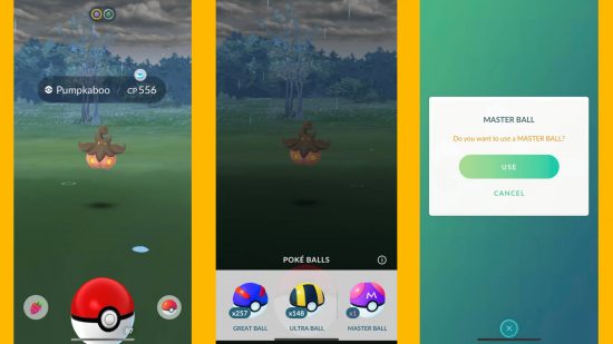 Pokémon Go マスター ボール: ユーザーが Pokémon Go マスター ボールを使用している様子を示すスクリーンショット