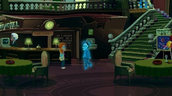 ポイント アンド クリック ゲーム - 人間に向かって幽霊が浮かんでいるシンブルウィード パークの幽霊の出る場所