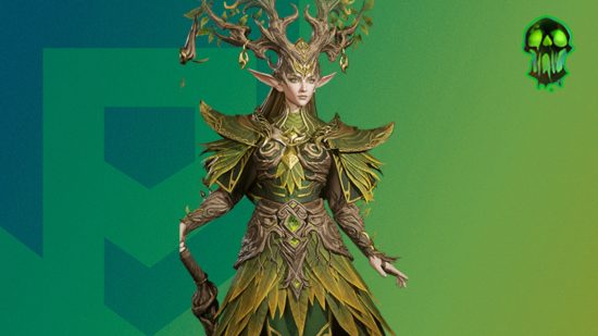 Dragonheir Silent Gods の Tier リスト: Jatjalea が緑色の PT 背景に貼り付けられ、右上隅に毒のロゴが表示されます