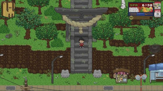 Spirittea レビュー - 山に登る階段の上に立っているプレイヤー キャラクターのスクリーンショット