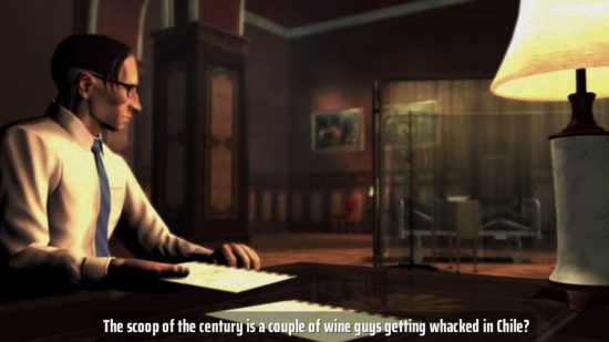 『Hitman: Blood Money Reprisal』のブドウ畑での殺人事件について議論する初期のカットシーンのスクリーンショット