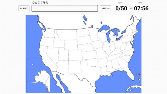 Sporcle クイズ: 米国の州に基づいたクイズを表示する Web サイト Sporcle のスクリーンショット