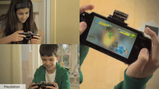 Peridot の悪い AR ゲーム: 子供たちが PSP カメラを使用して目に見えない獣を捕まえる様子を示す Invizimals E3 トレーラーの YouTube サムネイル