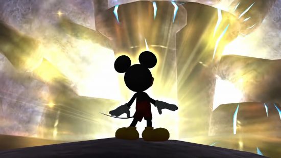 ゲーム内でのミッキーの単一の外観を示すキングダム ハーツのスクリーンショット。
