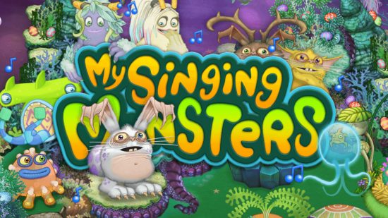 My Singing Monsters ゲームガイドのゲーム名とたくさんのモンスターが描かれた My Singing Monsters のキーアート