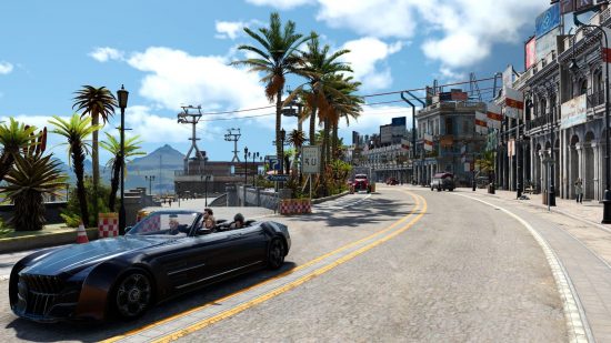 最高の Steam デッキ ゲーム - ファイナルファンタジー XV: 晴れた街を走るトップダウンの黒い車