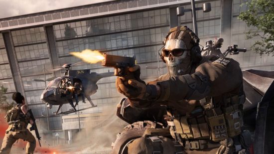 アクション ゲーム、誰かがピストルを撃っている様子を示す Call of Duty のキーアート