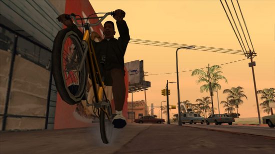 アクション ゲーム、サンアンドレアスで自転車に乗っている人