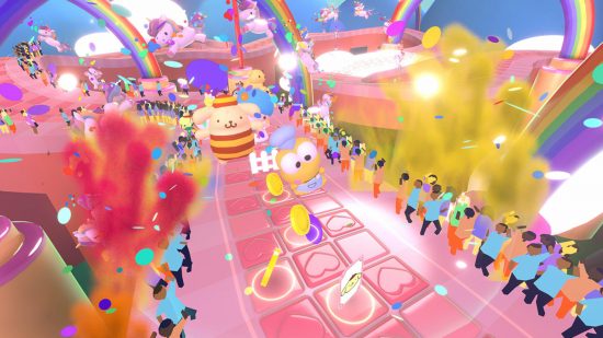 ハローキティ ゲーム: プリンとケロッピのパレードを示すハピネス パレードの Switch バージョンのスクリーンショット