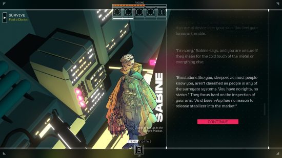 サイバーパンク ゲーム - Citizen sleeper: 画面の半分でのテキスト会話