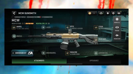 画面上に MWC 銃が表示されている Call of Duty Warzone Mobile のベスト ロードアウト ガイドのスクリーンショット