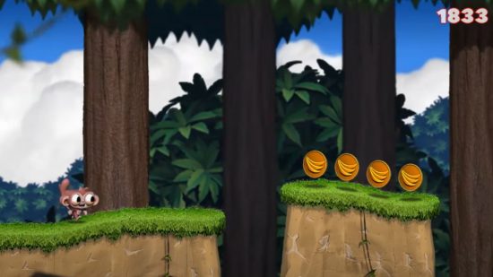 Apple Watch ゲーム - 森林地帯に沿って横スクロールする猿