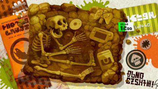スプラトゥーンの機能 - 化石化した骸骨を示すゲーム内に登場する沈んだスクロール